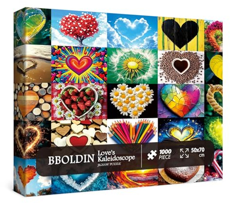 Love Heart Puzzle for Adults 1000 Pieces, Valentines Colorful Heart Shaped Jigsaw Puzzle, Nature Collage Art Puzzle for Valentine's Day