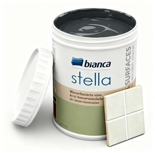 Bianca Stella Fliesenfarbe Ohne Schleifen - Wasserbasierter Parfümierter Fliesenlack für Badezimmer, Küche, Bodenfliesen, Wandfliesen - Anthrazit, Glänzend, Kratzfest, Hochdeckend, 1000ml