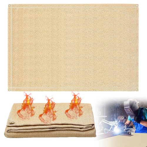 Schweißdecke Feuerfeste Unterlage, 120x180 cm Feuerlöschdecke, Brandschutzmatte Schweißschutzdecke, Schweißvorhang, Feuerschutzmatte mit Ösen, für Grill, Schweißen, Feuerschale, Kamin, Industrie