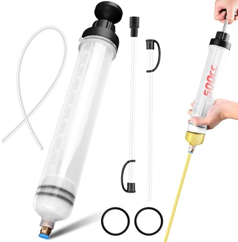 yivom Ölabsaugpumpe 500ml, Ölabsaugspritze Flüssigkeitsabsauger mit 1M Schlauch 500ml Ölspritze mit Schlauch & Verlängerungen für Bremsflüssigkeit, Kühlmittel, Motoröl & Getriebeöle