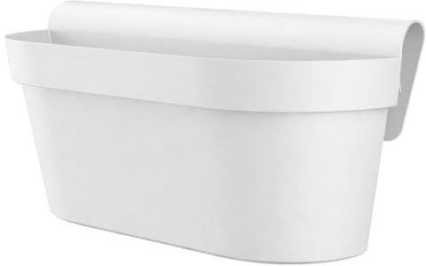 Engelland - 1 x Balkonkasten für Geländer & Zaun, Weiß, Blumentopf mit Wasserspeicher, Blumenkasten zum EIN-Hängen, Balkontopf, Pflanzkasten, 49 x 20,5 x 23 cm, Außenbereich, Kunststoff