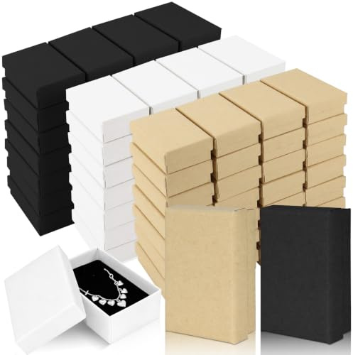 100 Stück Schmuckschachteln Bulk, 5x8x3cm kleine Geschenkboxen für Ketten, Ohrringe & Ringe, Pappschachteln mit Schaumstoffeinlage für Schmuckverpackung, Kleinunternehmer Bedarf (Braun, Weiß, Schwarz)