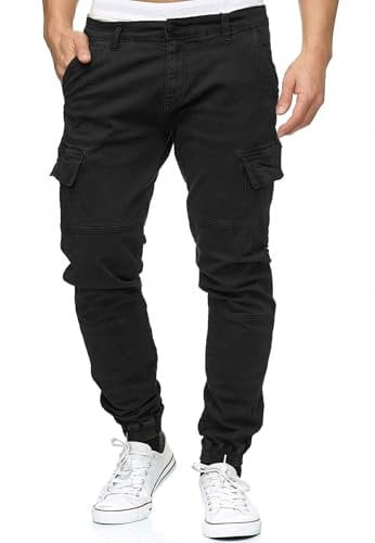 Indicode Herren August Cargohose aus Baumwolle mit 6 Taschen | Cargo Chino Hose f. Männer Black, XXL