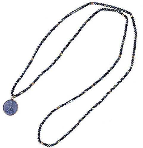 KELITCH Buddha Anhänger Halsketten Naturstein Perlenketten Handgefertigte lange Kettenstränge Halsketten Schmuck für Frauen (Schwarz 93F)