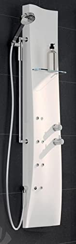 Novellini Dress Colonna Doccia Attrezzata Idromassaggio Idro Verticale Dorsale Miscelatore Meccanico Colore Bianco Opaco Multifunzione Getti Jet Installabile Parete Ripiano Doccetta 28x17x154 cm