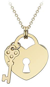 CARISSIMA Frauen's 9ct Gelb Gold Verstellbares Verschluss Halskette – Herz Schloss und Schlüssel 4.7mm x 15.9mm - Länge 41cm/16-43cm/17