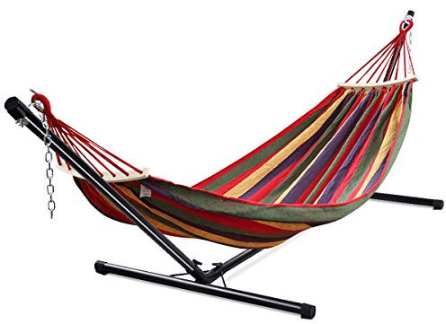 GOPLUS Support de Hamac Universel Patio Portatif Charge Maximale 150 KG Matière en Fer Robuste avec Chaîne de Suspension 325 x 100 x 106 CM Noir pour Jardin Camping Balcon