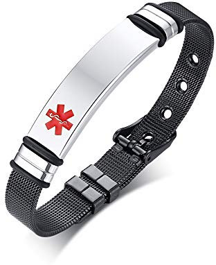 VNOX Nombre Personalizado de Acero Inoxidable Grabable ID de Alerta Médica ICE Pulsera Ajustable Sos Emergencia Personalizada para Hombres Mujeres