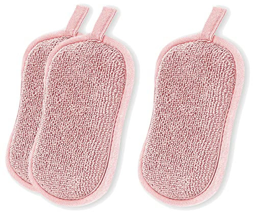 3Pcs Kitchen Scrubbing Sponges Reusable Washing Up Scrub Sponge for Non Stick Pans Pots Bowl, Pink
