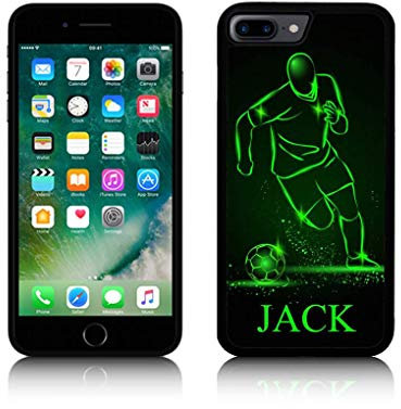 Personalised 'FOOTBALL PLAYER with NAME ' Silicone TPU Case for all Apple IPHONES (iPhone 8, BLACK)