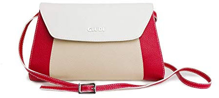 GIUDI ® Umhängetasche Klein Leder Rot Weiß Damen Envelope Bag Echtleder Vintage Boho Crossover Crossbody Mit Reisverschluss Sommer Elegant Designer Luxus Trend Hochwertig Ökoleder Nachhaltig