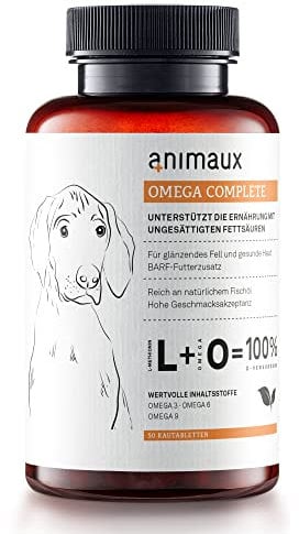 animaux Omega Complete dogs – 50 chewable tablets – fish oil treats with essential Omega 3, 6 & 9 fatty acids support for metabolism, heart, bone development, skin & coat