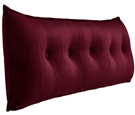 VERCART Rückenkissen Lesekissen für Bett Sofa Langes XXL Rücken Kissen 2 in 1 Rückenlehne und Kopfkissen Kopfende Stützkissen Couchkissen Groß Rückenstützkissen Abnehmbarem Samt Rotwein 160cm