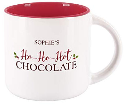 Herz & Heim® Weihnachtstasse personalisiert mit Namen - verschiedene Motive - Geschenkidee Weihnachten und Nikolaus Ho Ho Hot Chocolate Rot