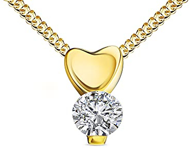 JEVELION - Damenanhänger 585 Gelbgold 14 Karat mit Herz und Zirkonia-Stein, Kettenlänge 55 cm, Unisex, Kette