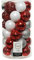 Decoris Weihnachtskugeln Kunststoff 6cm x 37er Ornamente Mix Set Christbaumkugeln bruchsicher rot weiß Silber