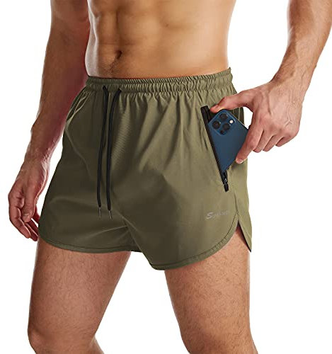 Suwangi Herren Sport Shorts Laufshorts Kurze Hose Schnell mit Innenslip Trocknend Sporthose mit Tasch Grün M