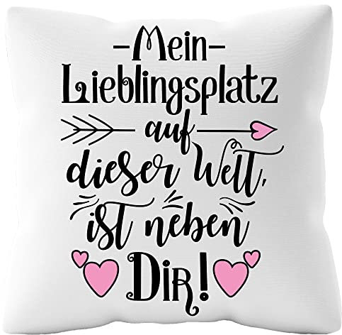 Urhome Kissenbezug mit Spruch Mein Lieblingsplatz - 40cm x 40cm Kissen ohne Füllung Dekokissen Weiß Kuschelkissen waschbar Kopfkissen Zierkissen Geschenk zum Geburtstag Valentinstag