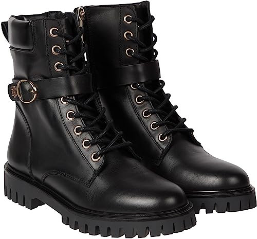Tommy Hilfiger Stivali Bassi Donna Buckle Lace Up Stivaletti, Nero (Black), 36 EU