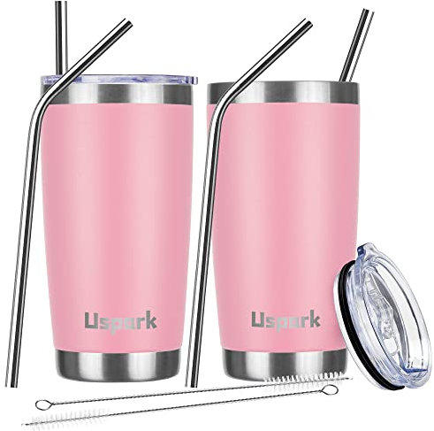 UsparkMC 20oz 550ml Tumbler Bulk Stainless Steel with Lid and Straw,Double Wall Vacuum Insulated Coffee Travel Mug for Hot & Cold,Reusable Cup,BPA Free,2pack