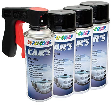 Lot de 4 bombes de peinture en spray Cars Dupli Color 706875 - Noir métallisé - 4 x 400 ml - Avec poignée pistolet