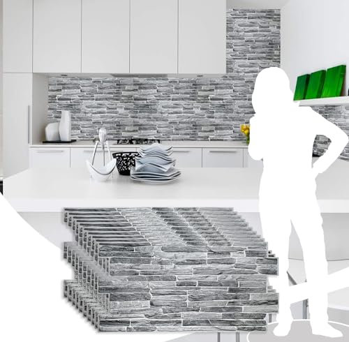 Dundee Deco PG7013-10 Dark Grey Faux Slate PVC 3D Wall Panel, 3.3 ft X 1.7 ft (98 cm X 50cm), Interior Design Wall Paneling Decor, 5.61 sq. ft. (0.49sq. m) Each, Pack of 10