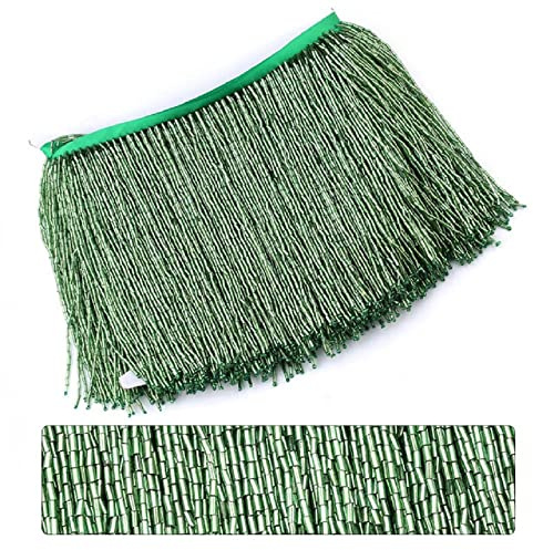 Yalulu 2 Yards Perlen Quaste Fransen Fransenband Fransenborte Kostüm Quaste trimmen Tanzfransen Bordüre zum Nähen und Bastel Nähzubehör (Grün)