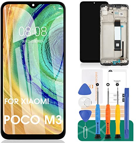 para Xiaomi Redmi Note 9 4G Pantalla de Repuesto para Xiaomi Poco M3 Pantalla LCD para Redmi 9T Asamblea digitalizador para Redmi 9 Poder Kits de reparación de Pantalla táctil (con Marco, Negro)