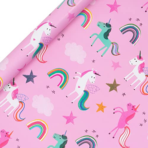 Glick Luxus-Geschenkpapier, rosa Einhorn-Geschenkpapier, perfekt für Geschenkverpackungen, rosa Einhorn-Geschenkpapier, Geschenkpapier Geburtstag für Mädchen, 2 m x 700 mm