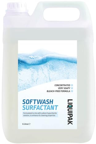 Liquipak Soft Wash Surfactant 5L – Professional softwashing detergent additive, formulated for sodium hypochlorite, enhances cleaning power & boosts performance (5 Litres).