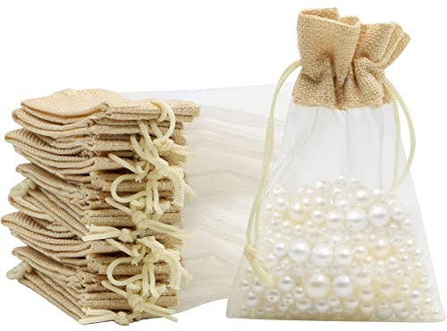 VEGCOO Sachet Organza Jute, 24 Pièces 10×15 cm Sachets en Organza Cadeau avec Cordon de Serrage Réutilisable pour Mariage, Bijoux, Bonbons, Festivals