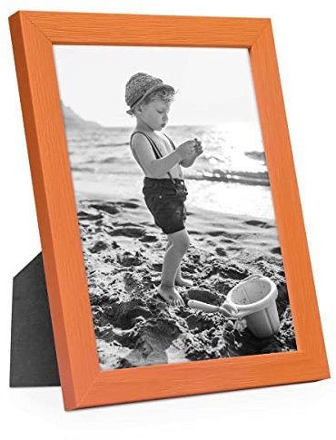 PHOTOLINI Bilderrahmen Kinderzimmer 13x18 cm Orange, Wechselrahmen farbig, Holz, Acrylglas, Made in Germany, zum Aufstellen & Aufhängen, mit Zubehör - für bunte Kinderbilder