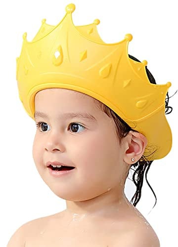 FUNUPUP Duschhaube Kinder Baby Verstellbare Krone-Form Haare Waschen Kinderschutz Schild Shampoo Schutz Baby-Visier für Augen und Ohren (Krone-Gelb)