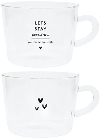 Teeglas-Set Hearts & LETS STAY Glas klar schwarz bedruckt 2tlg. versch. Motive gedeckter Tisch Küche