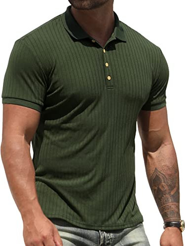 NITAGUT Men's Polo Shirts Short Sleeve Casual Slim Fit Golf Shirts Dark Green, Medium