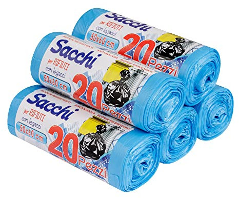 Baroni Home Bolsas de basura superresistentes, 100 unidades, bolsas de basura a prueba de agujeros y antigoteo, bolsas para recogida diferenciada (azul, 30 L)