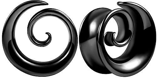 Vankula Ohr Flesh Tunnel Saddles Plug Spirale Edelstahl für Gestreckte Expander Ohrpiercing 14mm(9/16) Schwarz