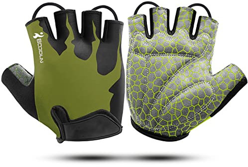 KONVINIT Fahrradhandschuhe Herren Damen Sommer - Radhandschuhe Halbfinger Fahrrad Handschuhe Freizeit für Mountainbike,Rennrad,Downhill,Pendler,Radler,Kajak,Roller,Segel,Ruder,Olive M