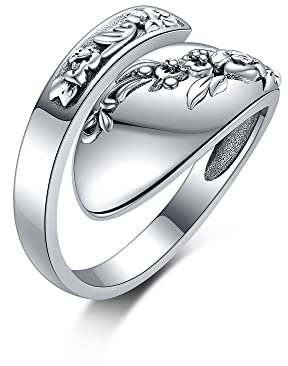 Daumen Ring Sterling Silber viktorianischen Blume Löffel Ring für Frauen einstellbar klobig Ringe