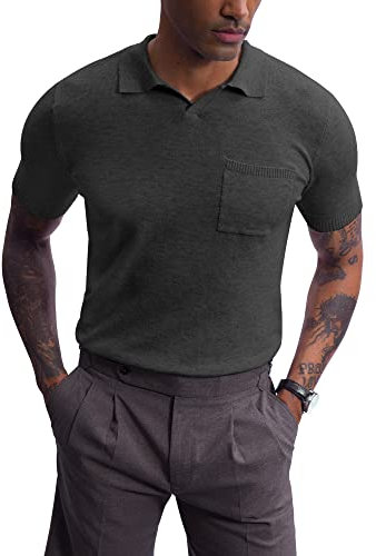 Mainfini Mens Casual 1960s Vintage Knit Shirt Retro Standard Fit Knitted Polo Shirt M