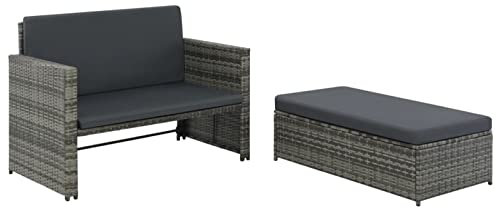 Yolola Gartensofa mit Stauraum Rattan Balkonsofa Rattansofa Gartensofa mit Liegefunktion Couch Terrasse Gartenbank Balkon Couch Balkon Lounge Klein Sofa Set - Sessel mit Hocker Grau
