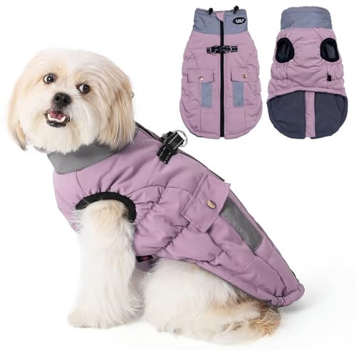 Savlot Hundejacke Wasserdichter Hundemantel Reflektierende Jacke für kaltes Wetter mit weichem Fleecefutter Warmer Mantel für Hund Indoor & Outdoor Camping Wandern Rosa XS