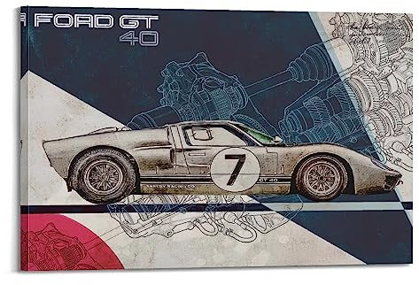 YBHF Sportwagen-Poster für klassischen Ford GT40, Kunst-Poster, Wandkunstdruck, Retro-Ästhetik, Raumdekoration, 20 x 30 cm, Rahmenstil