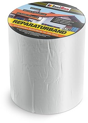 Isolbau Butyl Reparaturband - Aluminium, 150 mm x 10 m - Abdichtungsband für Dach, Loch, Rohr, Wohnmobile - Wasserdichter Schutz gegen Korrosion Witterung & UV-Bestrahlung - Selbstklebende Klebeband