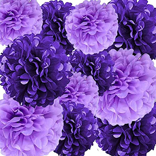 We Moment Zone 12 Stück Papier Pompons Set,Lila Tissue Pom Poms Papier für Hochzeit,Geburtstag,Party- 30,5 cm, 25,4 cm