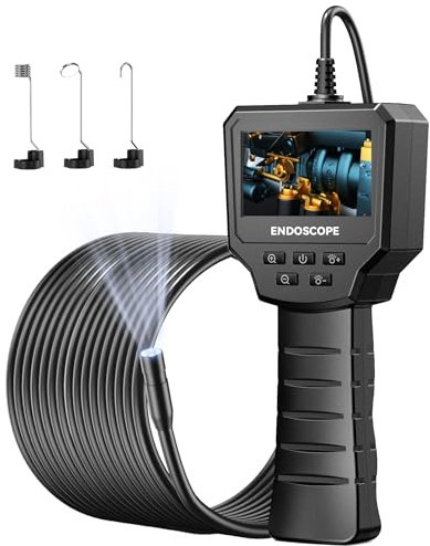 Endoskopkamera mit Licht 10M, QIMIC Industrielles Endoskop 1080P HD Inspektionskamera Kanalkamera Rohrkamera mit 8 LEDs, 2.4 IPS Bildschirm IP67 Wasserdichter, Halbstarres Kabel 32.8FT, 2600mAh Akku