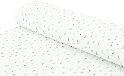 Baumwoll - Musselin Stoff Blüten Blumen grün - Meterware ab 25 cm x 138 cm - Stoff zum Nähen