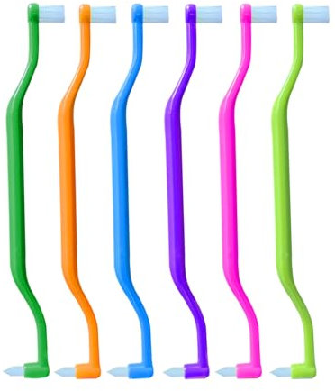 6 Stück kieferorthopädische Doppelend-Zahnbürste Büschelzahnbürste weiche Einzelinterdentalbürsten für Zahnspangen und Zahnreinigung, 6 Farben