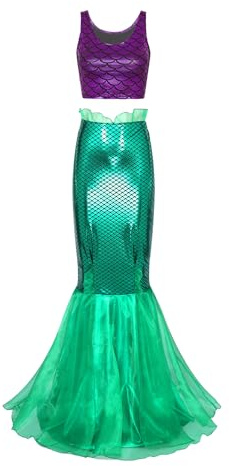Alvivi Femme Ensemble Déguisement Sirène Haut Jupe Queue Sirène à Paillettes Soirée Cocktail Jeu De Rôle Costume Halloween Carnaval S-2XL