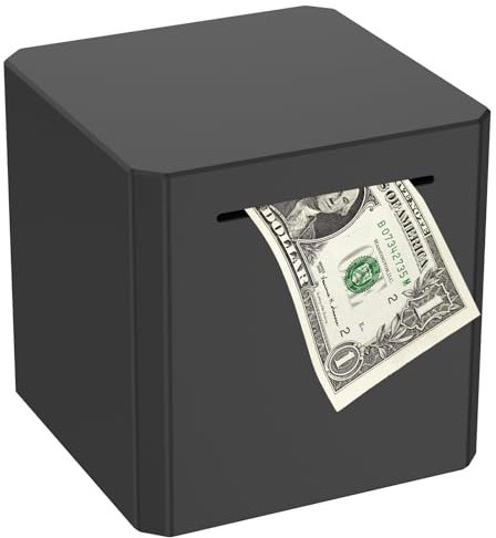 Jetcloud Stainless Steel Piggy Adults 15x15cm Must Break to Open Metal Money Box Coin Jar for Boys Girls Modern Cash Savings Bank, Black, S